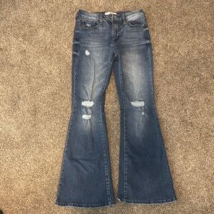 KanCan Blue Flare Wide Leg Jeans with Distressed Details